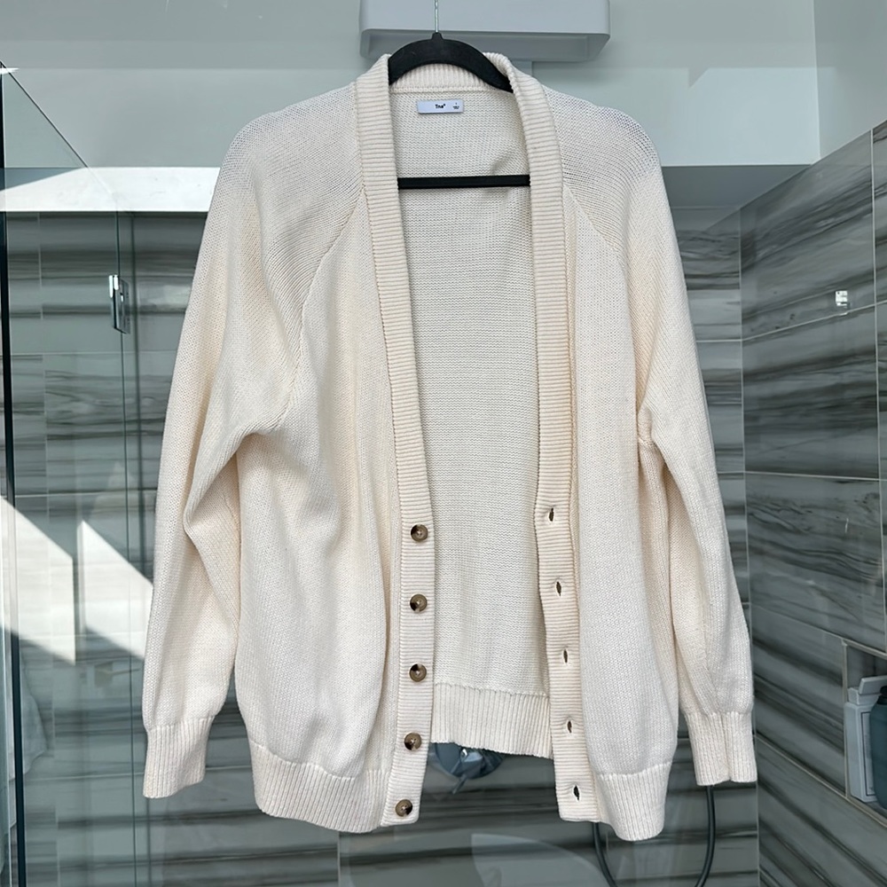 TNA cream button up sweater